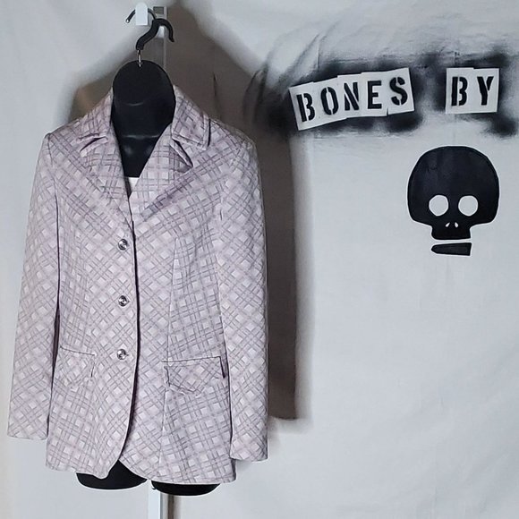 Vintage 70s Pink and Grey Plaid Poly Blazer by Country Set Sz Small - Picture 1 of 15